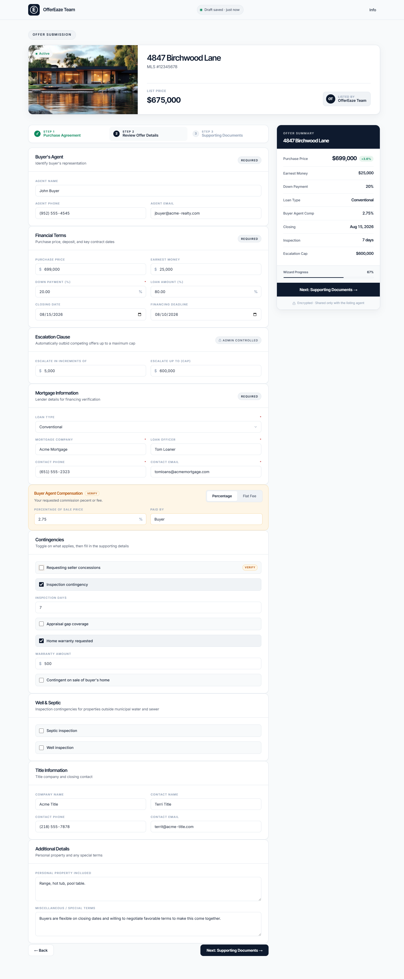 Offer form step 2, review the pre-filled offer details